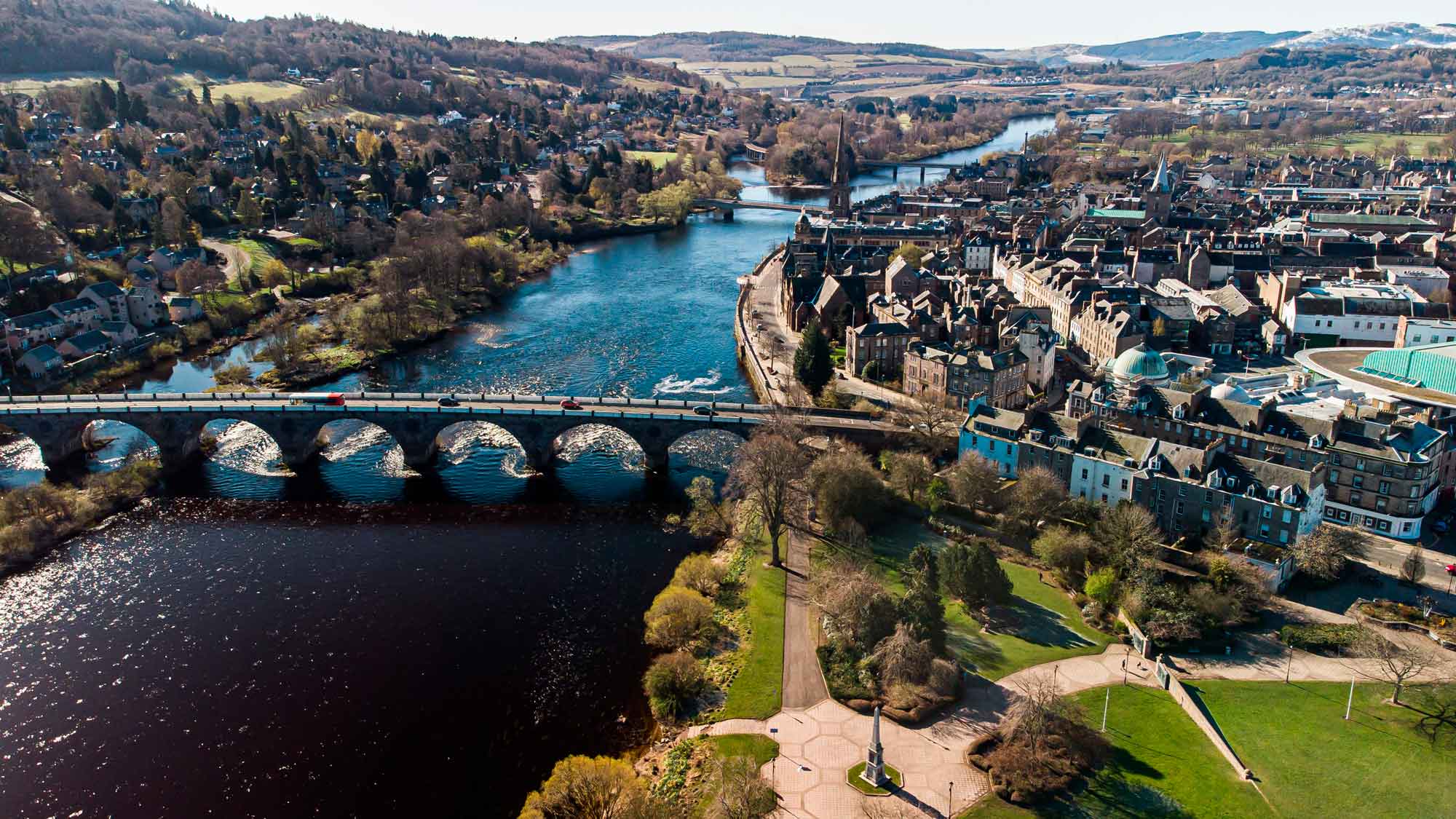 Ariel view of the River Tay through Perth